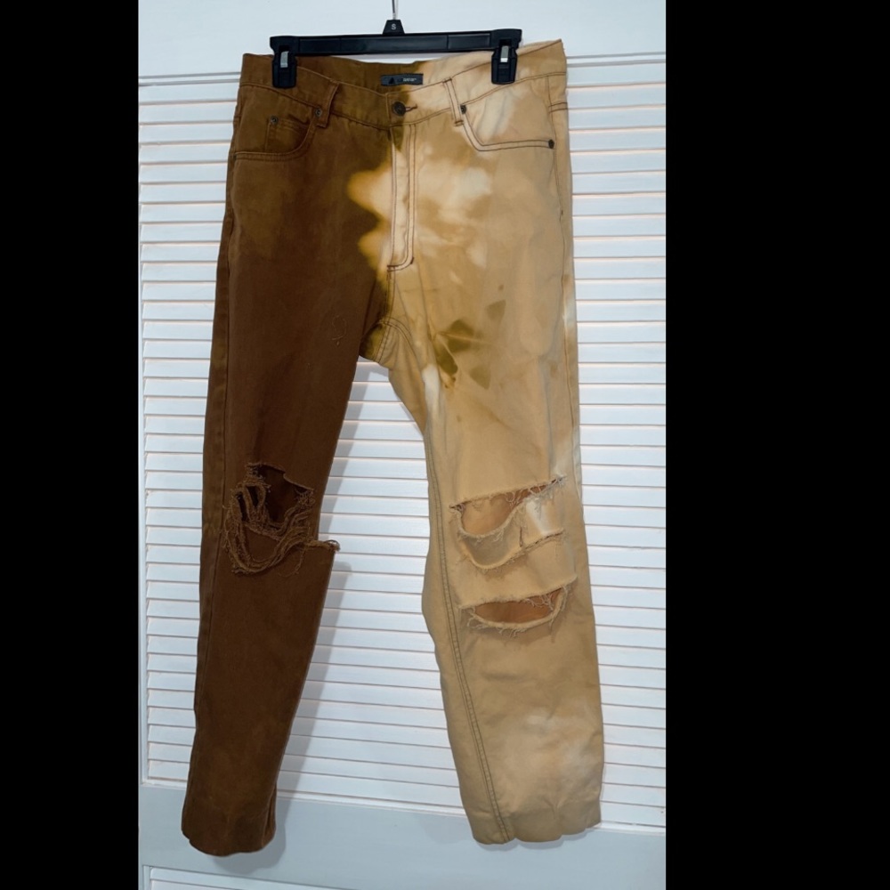 Custom acid wash denim jeans. Size 14. No stretch. Cool, modern denim jeans.